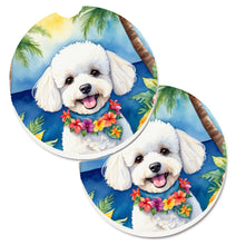 Load image into Gallery viewer, Bichon Frise Luau Car Coasters – Set of 2 - Absorbent Stone with Fun &amp; Functional Artwork