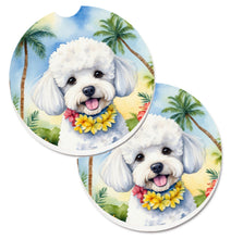 Load image into Gallery viewer, Bichon Frise Luau Car Coasters – Set of 2 - Absorbent Stone with Fun &amp; Functional Artwork