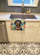 Load image into Gallery viewer, Black and Tan Coonhound Luau Kitchen Towel