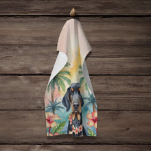Load image into Gallery viewer, Black and Tan Coonhound Luau Kitchen Towel
