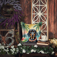 Load image into Gallery viewer, Black and Tan Coonhound Luau Throw Pillow - 14x14 Decorative Pillow – Art for Your Home &amp; Patio