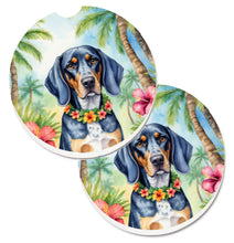 Load image into Gallery viewer, Bluetick Coonhound Luau Car Coasters – Set of 2 - Absorbent Stone with Fun &amp; Functional Artwork