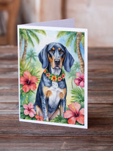 Load image into Gallery viewer, Bluetick Coonhound Luau Greeting Cards - Blank Note Cards – 8-Pack of Artist-Designed Cards with Envelopes