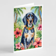 Load image into Gallery viewer, Bluetick Coonhound Luau Greeting Cards - Blank Note Cards – 8-Pack of Artist-Designed Cards with Envelopes