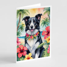 Load image into Gallery viewer, Border Collie Luau Greeting Cards - Blank Note Cards – 8-Pack of Artist-Designed Cards with Envelopes