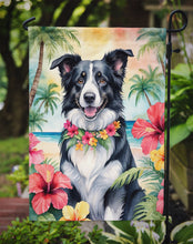 Load image into Gallery viewer, Border Collie Luau Garden Flag – Tropical Dog Decor with Hibiscus &amp; Palm Leaves