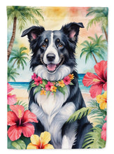 Load image into Gallery viewer, Border Collie Luau Garden Flag – Tropical Dog Decor with Hibiscus &amp; Palm Leaves