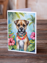 Load image into Gallery viewer, Border Terrier Luau Greeting Cards - Blank Note Cards – 8-Pack of Artist-Designed Cards with Envelopes