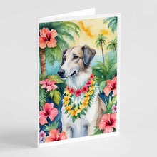 Load image into Gallery viewer, Borzoi Luau Greeting Cards - Blank Note Cards – 8-Pack of Artist-Designed Cards with Envelopes