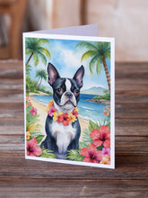 Load image into Gallery viewer, Boston Terrier Luau Greeting Cards - Blank Note Cards – 8-Pack of Artist-Designed Cards with Envelopes