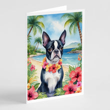 Load image into Gallery viewer, Boston Terrier Luau Greeting Cards - Blank Note Cards – 8-Pack of Artist-Designed Cards with Envelopes