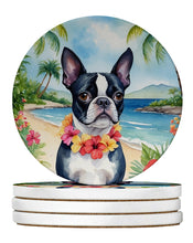 Load image into Gallery viewer, Boston Terrier Luau Large Sandstone Coasters Pack of 4