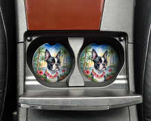Load image into Gallery viewer, Boston Terrier Luau Car Coasters – Set of 2 - Absorbent Stone with Fun &amp; Functional Artwork