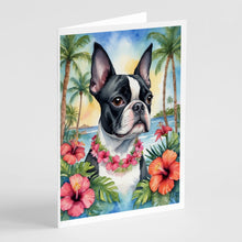 Load image into Gallery viewer, Boston Terrier Luau Greeting Cards - Blank Note Cards – 8-Pack of Artist-Designed Cards with Envelopes