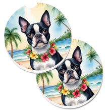 Load image into Gallery viewer, Boston Terrier Luau Car Coasters – Set of 2 - Absorbent Stone with Fun &amp; Functional Artwork
