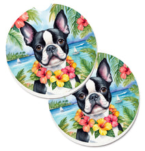 Load image into Gallery viewer, Boston Terrier Luau Car Coasters – Set of 2 - Absorbent Stone with Fun &amp; Functional Artwork