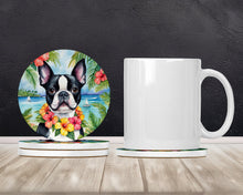 Load image into Gallery viewer, Boston Terrier Luau Large Sandstone Coasters Pack of 4