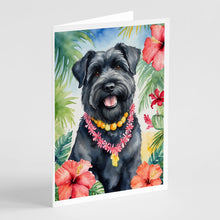 Load image into Gallery viewer, Bouvier des Flandres Luau Greeting Cards - Blank Note Cards – 8-Pack of Artist-Designed Cards with Envelopes