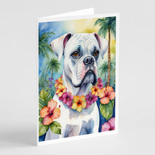 Load image into Gallery viewer, White Boxer Luau Greeting Cards - Blank Note Cards – 8-Pack of Artist-Designed Cards with Envelopes
