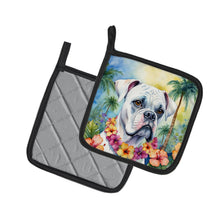 Load image into Gallery viewer, White Boxer Luau Pot Holders - Set of 2 Decorative Kitchen Helpers | Made in the USA