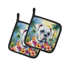 Load image into Gallery viewer, White Boxer Luau Pot Holders - Set of 2 Decorative Kitchen Helpers | Made in the USA