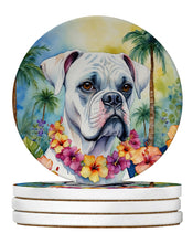 Load image into Gallery viewer, White Boxer Luau Large Sandstone Coasters Pack of 4