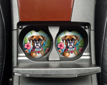 Load image into Gallery viewer, Boxer Luau Car Coasters – Set of 2 - Absorbent Stone with Fun &amp; Functional Artwork