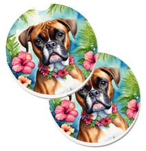 Load image into Gallery viewer, Boxer Luau Car Coasters – Set of 2 - Absorbent Stone with Fun &amp; Functional Artwork