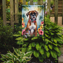 Load image into Gallery viewer, Boxer Luau Garden Flag – Tropical Dog Decor with Hibiscus &amp; Palm Leaves