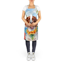 Load image into Gallery viewer, Brittany Spaniel Luau Apron – Artist-Designed Kitchen, BBQ &amp; Craft Apron