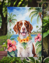 Load image into Gallery viewer, Brittany Spaniel Luau Garden Flag – Tropical Dog Decor with Hibiscus &amp; Palm Leaves
