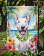 Load image into Gallery viewer, Bull Terrier Luau Garden Flag – Tropical Dog Decor with Hibiscus &amp; Palm Leaves