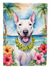 Load image into Gallery viewer, Bull Terrier Luau Garden Flag – Tropical Dog Decor with Hibiscus &amp; Palm Leaves