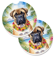 Load image into Gallery viewer, Bullmastiff Luau Car Coasters – Set of 2 - Absorbent Stone with Fun &amp; Functional Artwork
