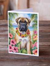 Load image into Gallery viewer, Bullmastiff Luau Greeting Cards - Blank Note Cards – 8-Pack of Artist-Designed Cards with Envelopes