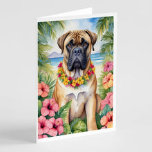 Load image into Gallery viewer, Bullmastiff Luau Greeting Cards - Blank Note Cards – 8-Pack of Artist-Designed Cards with Envelopes