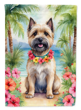 Load image into Gallery viewer, Cairn Terrier Luau Garden Flag – Tropical Dog Decor with Hibiscus &amp; Palm Leaves