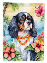 Load image into Gallery viewer, Cavalier Spaniel Luau Garden Flag – Tropical Dog Decor with Hibiscus &amp; Palm Leaves