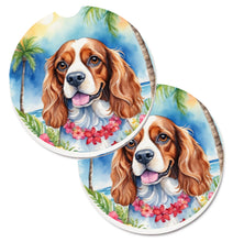 Load image into Gallery viewer, Cavalier Spaniel Luau Car Coasters – Set of 2 - Absorbent Stone with Fun &amp; Functional Artwork
