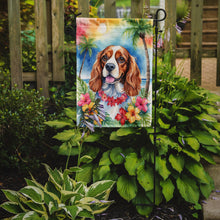 Load image into Gallery viewer, Cavalier Spaniel Luau Garden Flag – Tropical Dog Decor with Hibiscus &amp; Palm Leaves