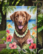 Load image into Gallery viewer, Chesapeake Bay Retriever Luau Garden Flag – Tropical Dog Decor with Hibiscus &amp; Palm Leaves