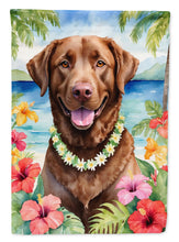 Load image into Gallery viewer, Chesapeake Bay Retriever Luau Garden Flag – Tropical Dog Decor with Hibiscus &amp; Palm Leaves