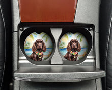 Load image into Gallery viewer, Cocker Spaniel Luau Car Coasters – Set of 2 - Absorbent Stone with Fun &amp; Functional Artwork