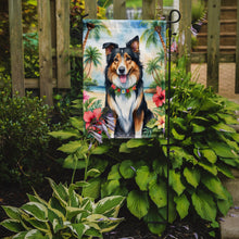 Load image into Gallery viewer, Collie Luau Garden Flag – Tropical Dog Decor with Hibiscus &amp; Palm Leaves
