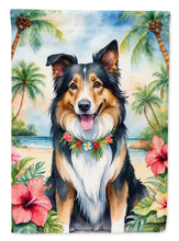 Load image into Gallery viewer, Collie Luau Garden Flag – Tropical Dog Decor with Hibiscus &amp; Palm Leaves