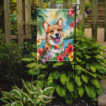Load image into Gallery viewer, Corgi Luau Garden Flag – Tropical Dog Decor with Hibiscus &amp; Palm Leaves