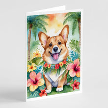 Load image into Gallery viewer, Corgi Luau Greeting Cards - Blank Note Cards – 8-Pack of Artist-Designed Cards with Envelopes