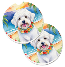 Load image into Gallery viewer, Coton de Tulear Luau Car Coasters – Set of 2 - Absorbent Stone with Fun &amp; Functional Artwork