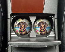 Load image into Gallery viewer, Dachshund Luau Car Coasters – Set of 2 - Absorbent Stone with Fun &amp; Functional Artwork