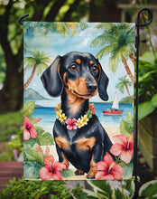 Load image into Gallery viewer, Dachshund Luau Garden Flag – Tropical Dog Decor with Hibiscus &amp; Palm Leaves